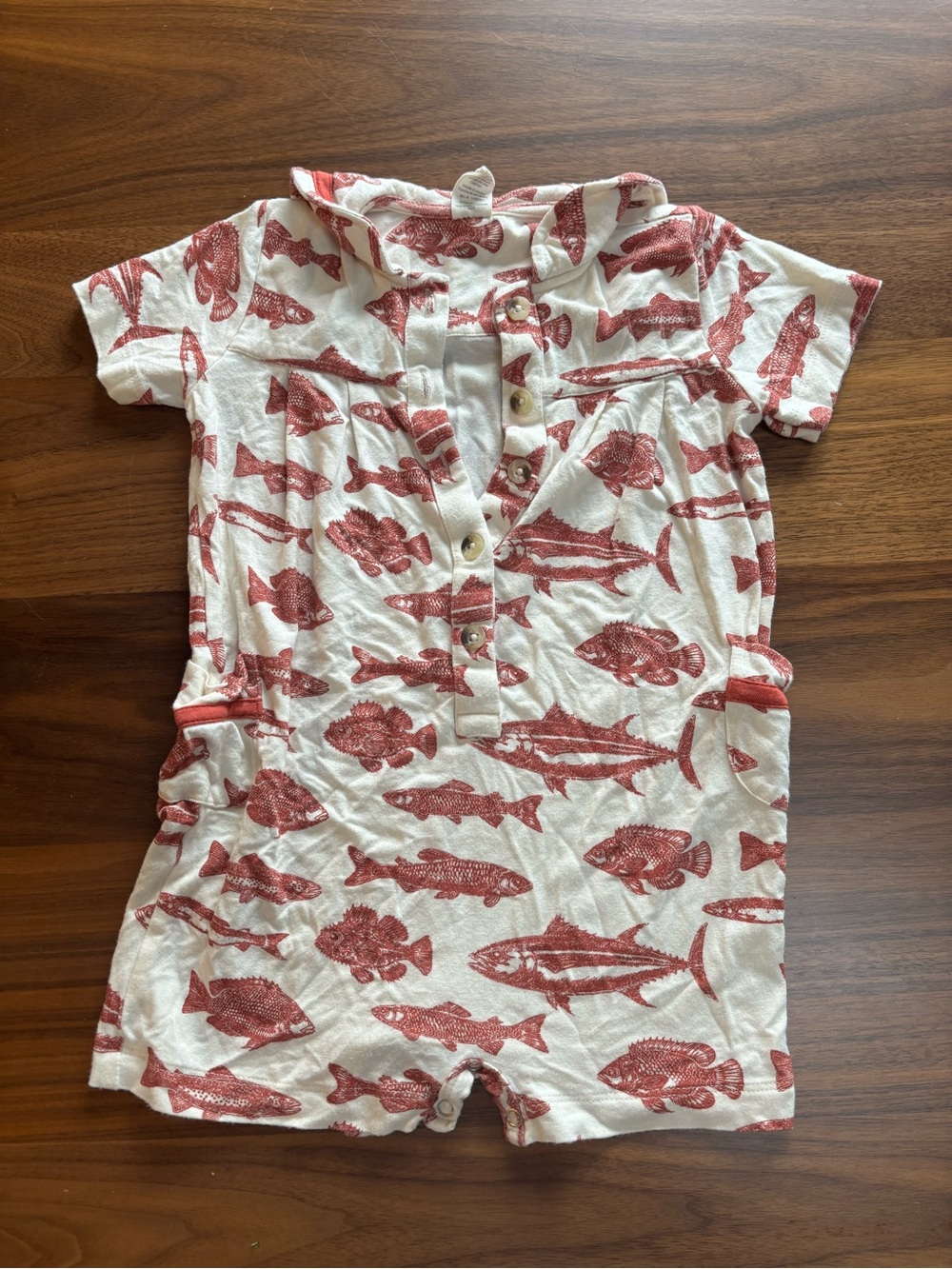 kate quinn Cream Sailor Romper with Red Fish Print